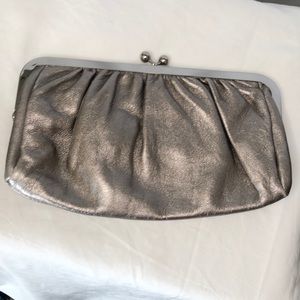 EXPRESS metallic pewter genuine leather clutch. Vintage. Kiss lock opening.